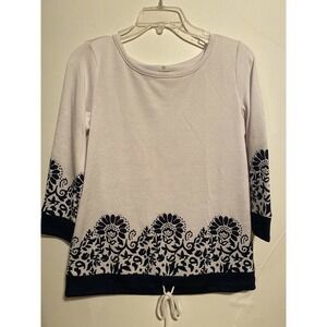 T by Talbots Pullover Long Sleeves Blouse Top White Floral Print Sz Sp